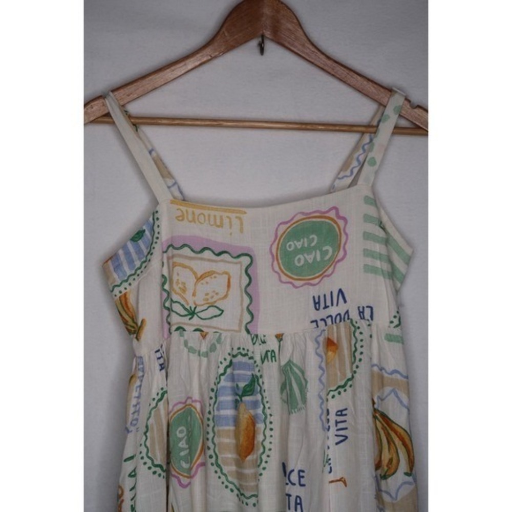 Paper Heart Dress M Fruit Print Maxi Linen Blend Italian Summer Sundress NWT - Picture 5 of 12